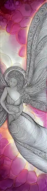 Free abstract angel art bookmark featuring abstract angel art with a magenta background